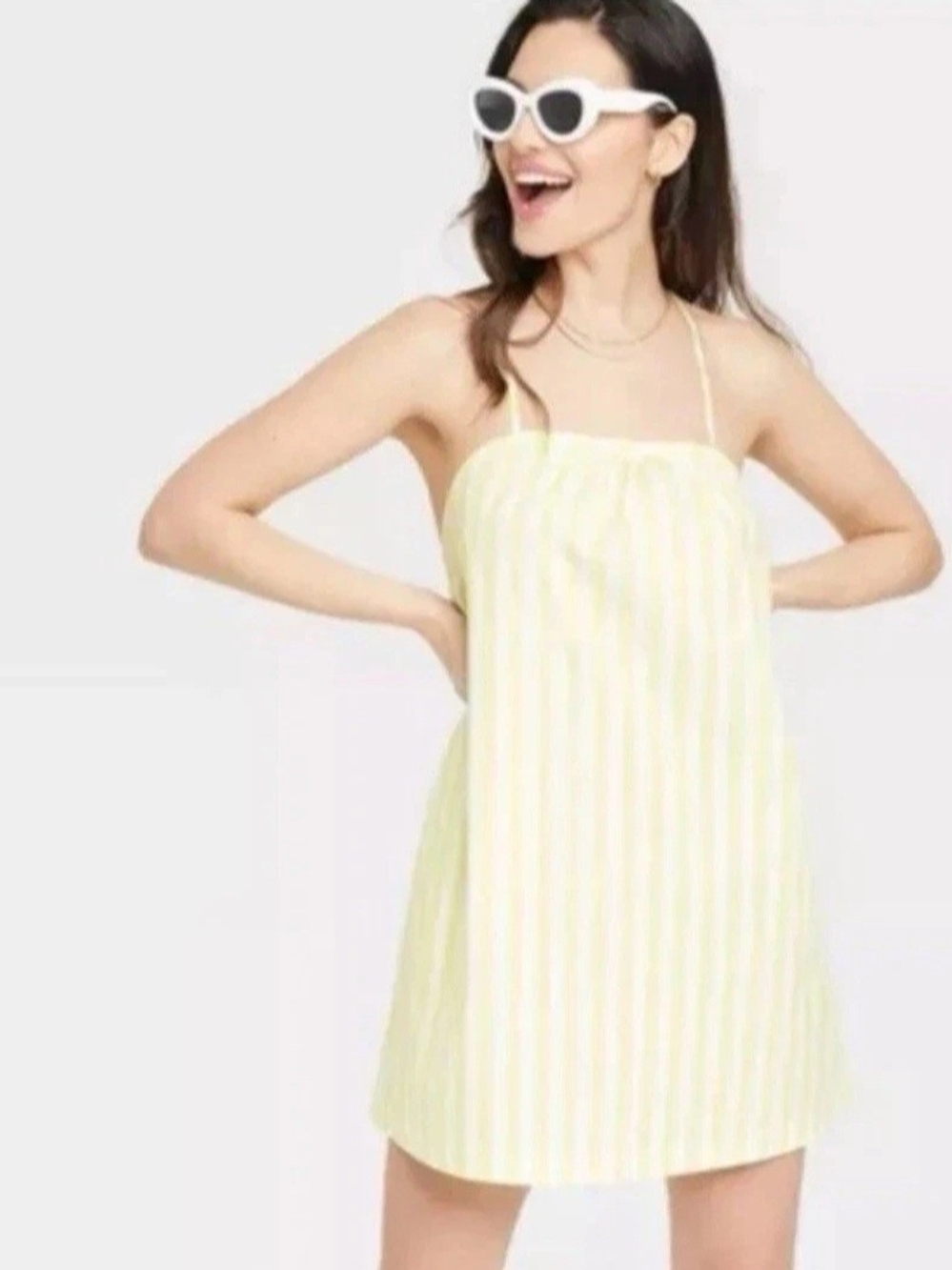 A New Day Women's Size XL Sleeveless Mini Shift Dress Yellow Stripe